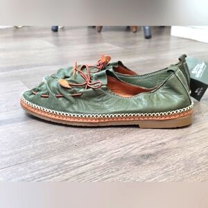 Spring Step Womens Berna Leather Green Brown Slip On's Flats